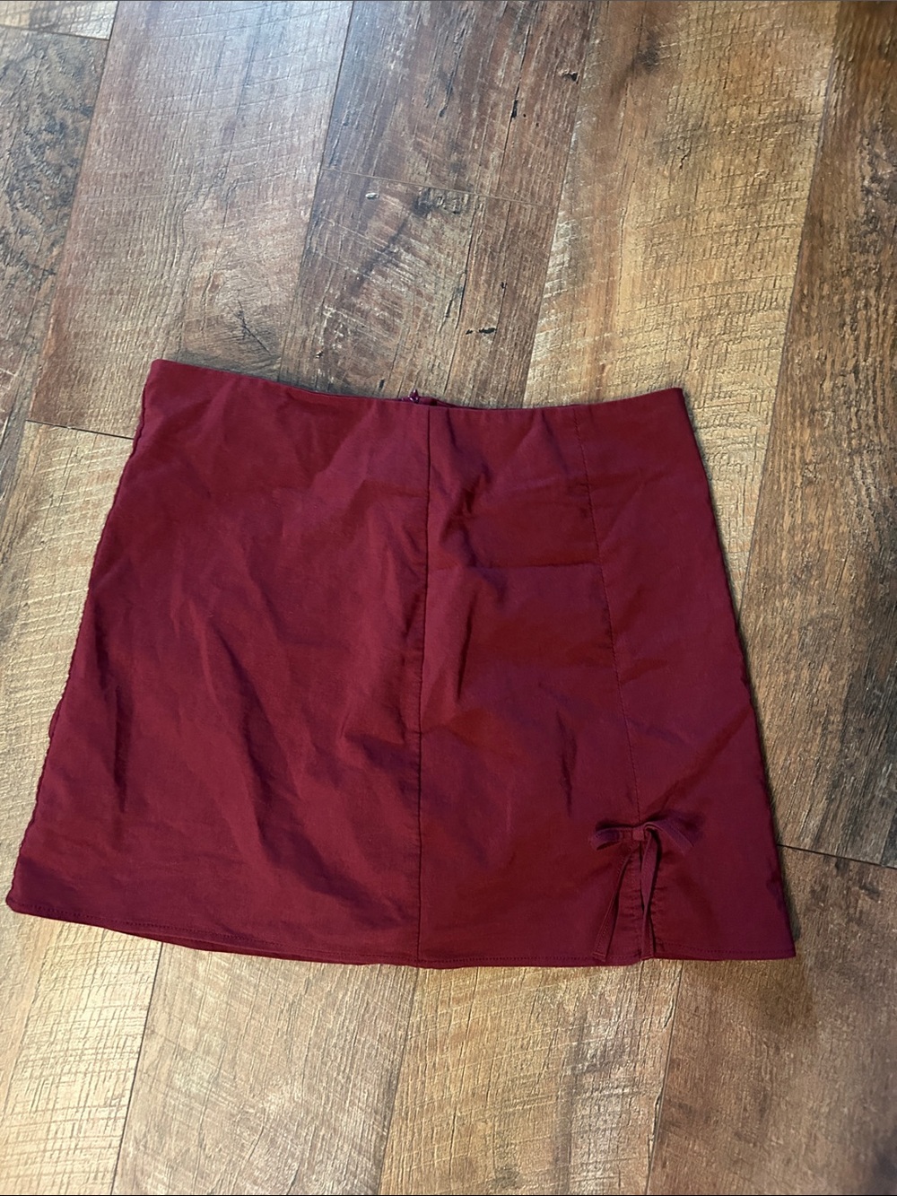 Burgundy Mini Skirt with Side Tie